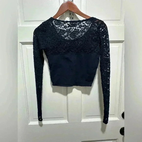 Abercrombie and Fitch Navy Lace Cropped Sweetheart Long-sleeve Blouse Size S - Picture 5 of 5